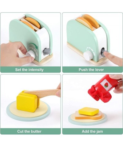 Wooden Kitchen Toys 11Pcs Pop Up Toaster Play Bread Maker with Bread Slice Knife Butter Sauce Toddler Kitchen Accessories for...