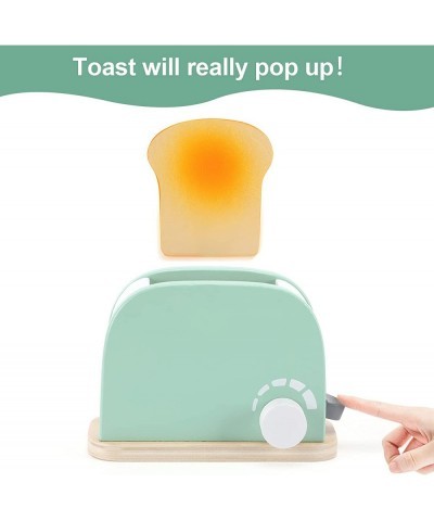 Wooden Kitchen Toys 11Pcs Pop Up Toaster Play Bread Maker with Bread Slice Knife Butter Sauce Toddler Kitchen Accessories for...