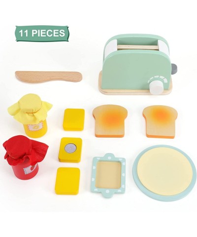 Wooden Kitchen Toys 11Pcs Pop Up Toaster Play Bread Maker with Bread Slice Knife Butter Sauce Toddler Kitchen Accessories for...