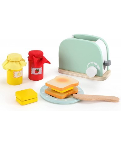 Wooden Kitchen Toys 11Pcs Pop Up Toaster Play Bread Maker with Bread Slice Knife Butter Sauce Toddler Kitchen Accessories for...