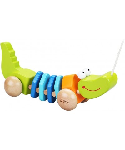 Push & Pull Crocodile Wooden Walk Pull Along Toy with String Toy Montessori Sensory Toy for Baby Toddler Click Sound $48.99 E...