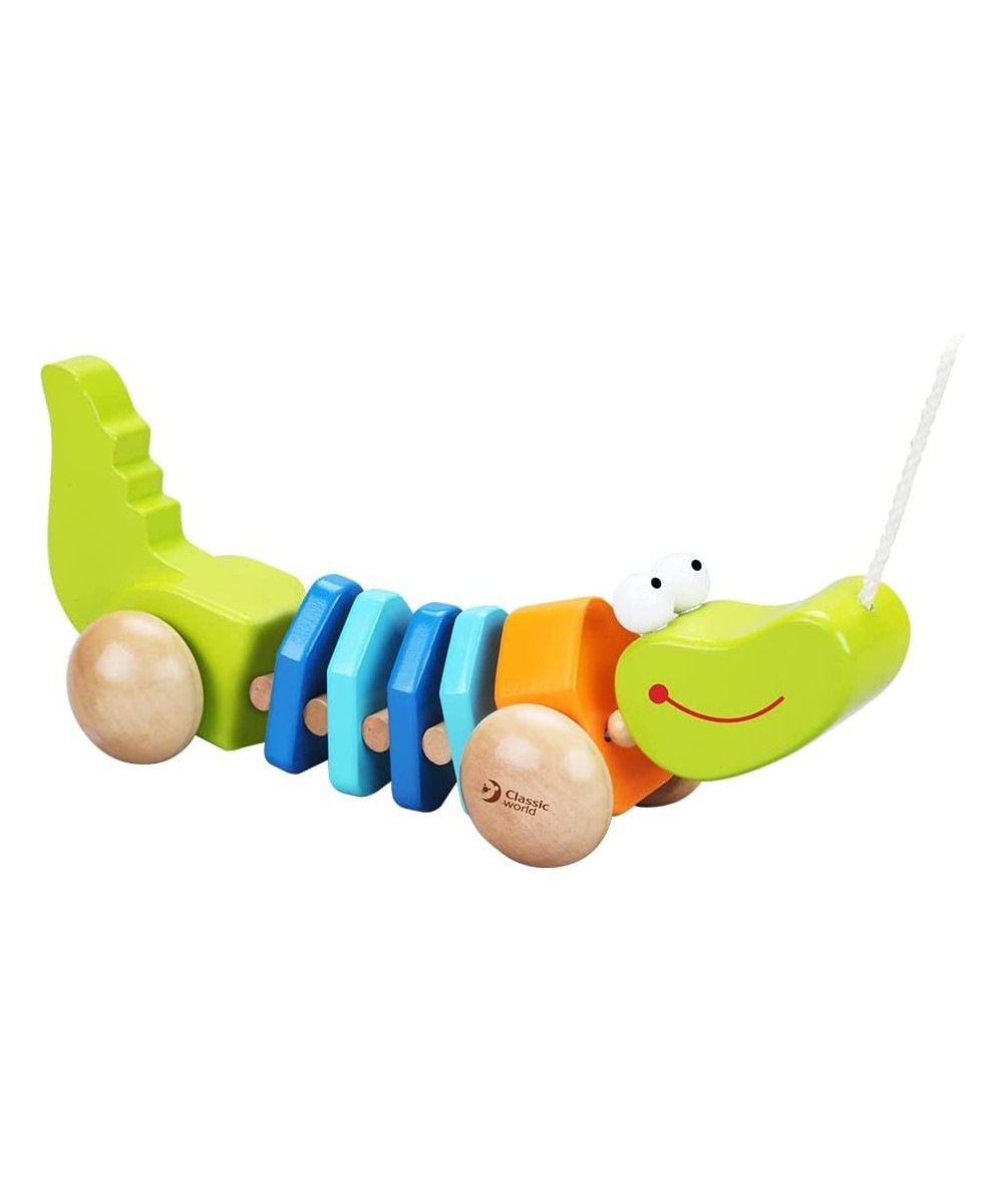 Push & Pull Crocodile Wooden Walk Pull Along Toy with String Toy Montessori Sensory Toy for Baby Toddler Click Sound $48.99 E...