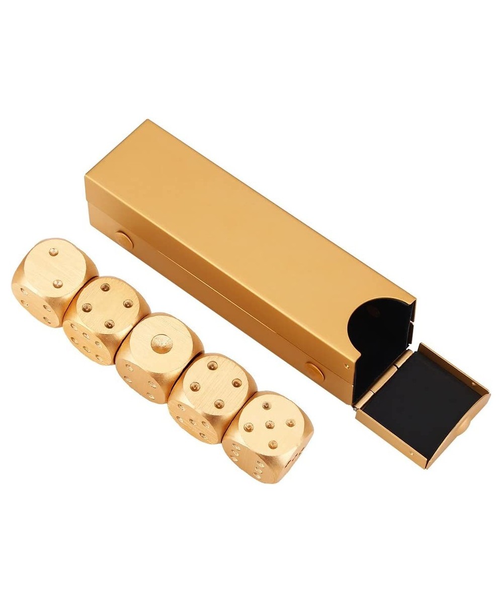 Precision Aluminum Alloy Dice Solid Metal Dice Set Table Game Dice Poker Games Dices Set with Case 5Pcs (Gold Rec Box) Dice S...