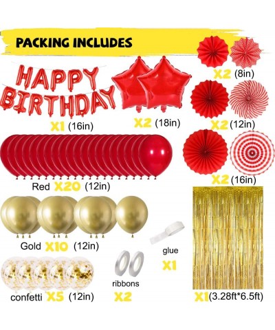 Birthday Decorations for Women Red Gold Happy Birthday Banner Party Decorations Kit for Girls Men Paper Fans Fringe Curtain F...