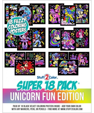 Super Pack of 18 Fuzzy Velvet Coloring Posters (Unicorn Fun Edition) - Great for Family Time Arts and Crafts Travel Quiet Tim...