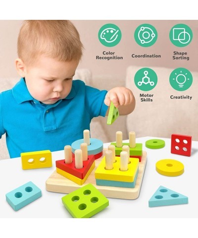 Montessori Toys for 1 2 3 Year Old Boys Girls Gifts Wooden Sorting and Stacking Toys for Toddlers 1-3 Educational Learning To...