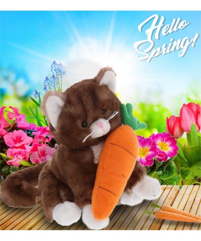 Happy Easter Super Soft Plush Brown Cat with Carrot - Cute Stuffed Animals with Carrot Plush Toy Perfect Easter Holiday Surpr...