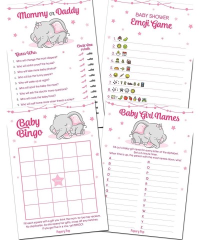 Baby Shower Games for Girl - Set of 4 Games for 30 Guests - Double Sided Cards - Baby Shower Supplies - Elephant Theme $27.73...