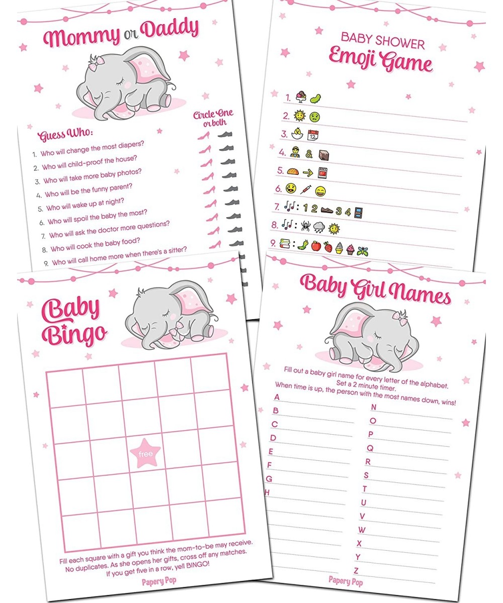 Baby Shower Games for Girl - Set of 4 Games for 30 Guests - Double Sided Cards - Baby Shower Supplies - Elephant Theme $27.73...