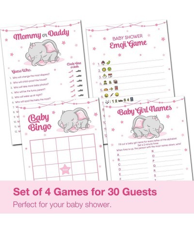 Baby Shower Games for Girl - Set of 4 Games for 30 Guests - Double Sided Cards - Baby Shower Supplies - Elephant Theme $27.73...