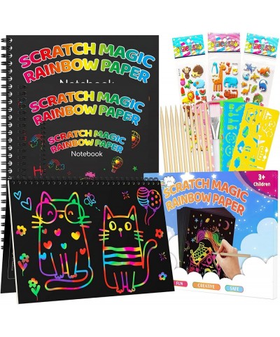 Scratch Paper Art - 3 Pack Magic Art Notebooks Set with Stencils & Stickers Arts and Crafts Drawing Paper Kit Kids Toy Gifts ...