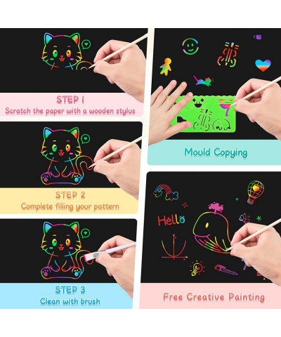 Scratch Paper Art - 3 Pack Magic Art Notebooks Set with Stencils & Stickers Arts and Crafts Drawing Paper Kit Kids Toy Gifts ...