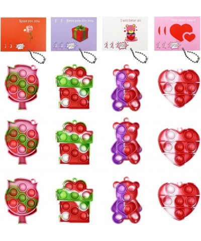 12 Pack Colorful Mini Valentines Fidget Sensory Pop Toys with Cards for Kids School Class Classroom Valentines Day Cards Gift...