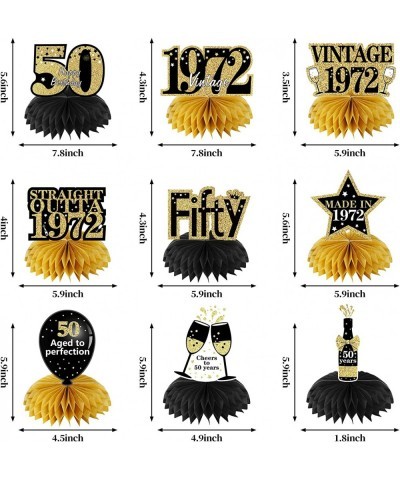 9Pcs 50th Birthday Decorations Honeycomb Centerpieces for Women Men Black Gold Vintage 1972 Aged to Perfection Table Centerpi...