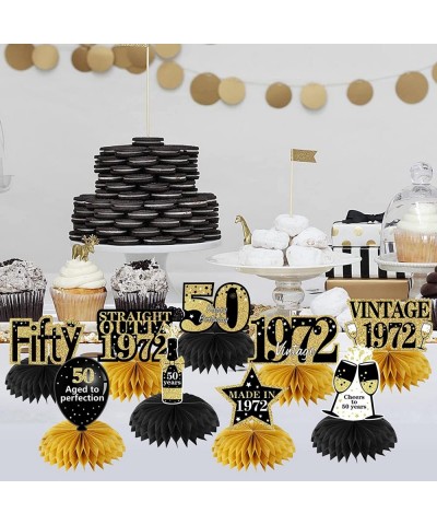 9Pcs 50th Birthday Decorations Honeycomb Centerpieces for Women Men Black Gold Vintage 1972 Aged to Perfection Table Centerpi...