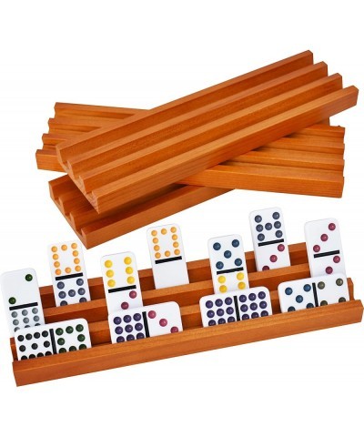 Domino Racks for Classic Board Games - Wooden Domino Holders Set of 4 - Mexican Train Dominoes Accessories - Domino Trays for...