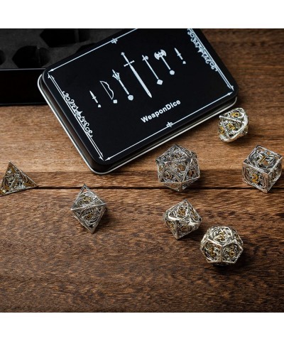 Hollow Metal DND Dice Set - Small Polyhedral-Sided Cubes D4 D8 D10 D12 & D20 - Steampunk Design Lightweight Copper Material -...