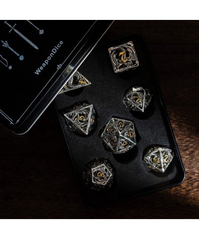 Hollow Metal DND Dice Set - Small Polyhedral-Sided Cubes D4 D8 D10 D12 & D20 - Steampunk Design Lightweight Copper Material -...