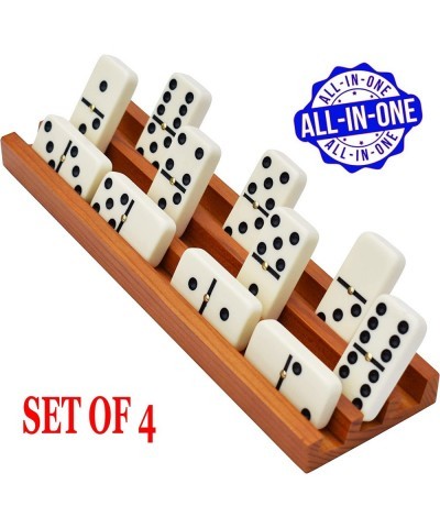 Domino Racks for Classic Board Games - Wooden Domino Holders Set of 4 - Mexican Train Dominoes Accessories - Domino Trays for...