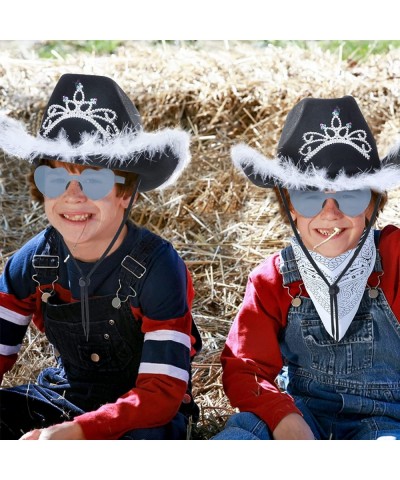 3pcs Cowboy Hat Crown Tiara Felt Cowgirl Hat with Feather Trim Cowboy Dress Up Hat Bandana Sunglasses Western Party Hat $35.5...