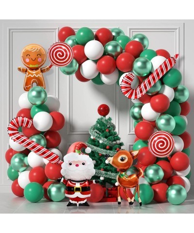 Christmas Balloons Garland Arch Kit 77 Pcs Red Green White Balloons with Candy Elk Santa Claus Mylar Balloons for Candy Theme...