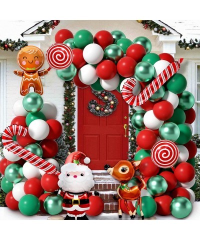 Christmas Balloons Garland Arch Kit 77 Pcs Red Green White Balloons with Candy Elk Santa Claus Mylar Balloons for Candy Theme...