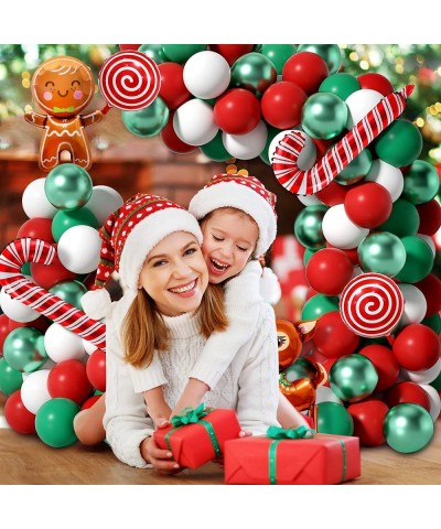 Christmas Balloons Garland Arch Kit 77 Pcs Red Green White Balloons with Candy Elk Santa Claus Mylar Balloons for Candy Theme...