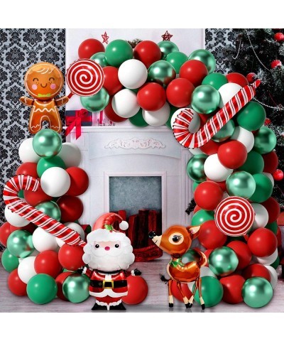 Christmas Balloons Garland Arch Kit 77 Pcs Red Green White Balloons with Candy Elk Santa Claus Mylar Balloons for Candy Theme...