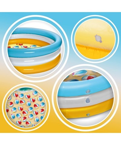 3 Ring Inflatable Pool - Kiddie Pool Floats 51" with Beach Ball Design - Kids Pool Round 3 Ring Pool for Summer Outside Backy...