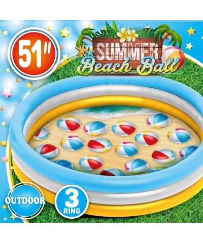 3 Ring Inflatable Pool - Kiddie Pool Floats 51" with Beach Ball Design - Kids Pool Round 3 Ring Pool for Summer Outside Backy...