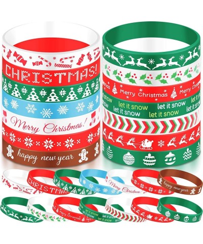 42 Pieces Christmas Silicone Bracelets Christmas Wristbands Colored Christmas Party Bracelets Assorted Unisex Wrist Bands for...