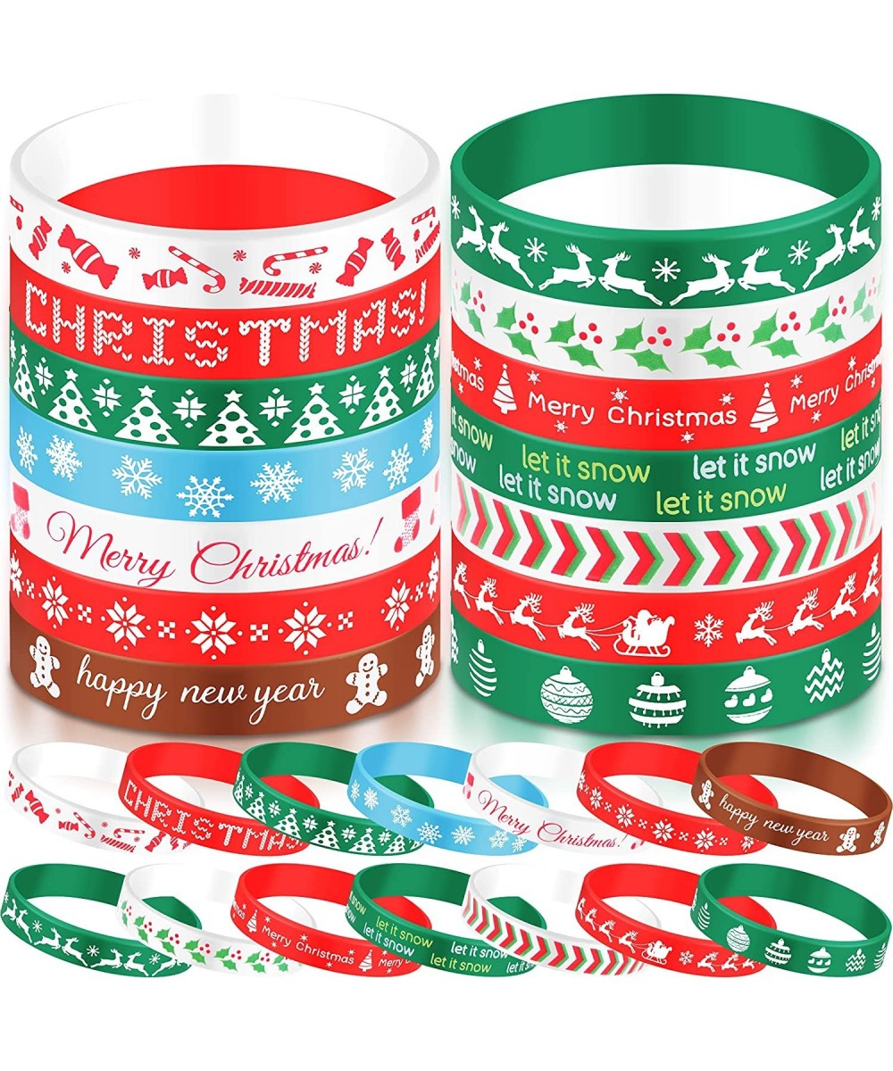 42 Pieces Christmas Silicone Bracelets Christmas Wristbands Colored Christmas Party Bracelets Assorted Unisex Wrist Bands for...