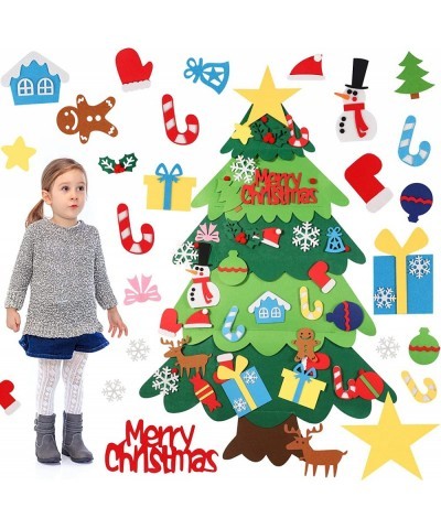 Kids Felt Toy Montessori DIY Christmas Tree Makeup with 32pcs Detachable Reusable Ornaments Hands-on Practice for Children To...