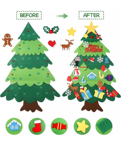 Kids Felt Toy Montessori DIY Christmas Tree Makeup with 32pcs Detachable Reusable Ornaments Hands-on Practice for Children To...