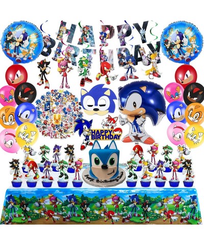 Sonic Birthday Party Supplies 101 PCS Decorations Set Include Banner Balloons Hanging Swirls Cake Cupcake Toppers Stickers Ta...