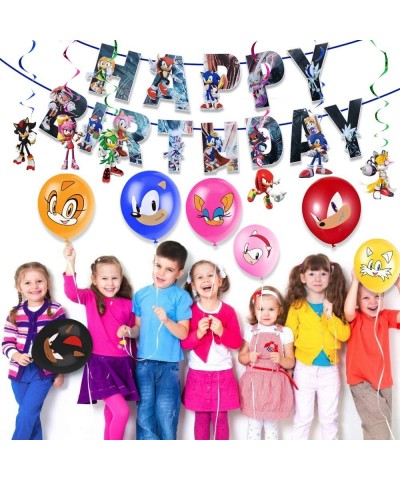 Sonic Birthday Party Supplies 101 PCS Decorations Set Include Banner Balloons Hanging Swirls Cake Cupcake Toppers Stickers Ta...