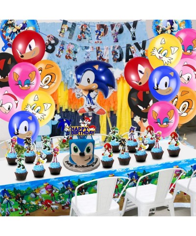 Sonic Birthday Party Supplies 101 PCS Decorations Set Include Banner Balloons Hanging Swirls Cake Cupcake Toppers Stickers Ta...