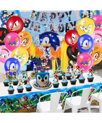 Sonic Birthday Party Supplies 101 PCS Decorations Set Include Banner Balloons Hanging Swirls Cake Cupcake Toppers Stickers Ta...