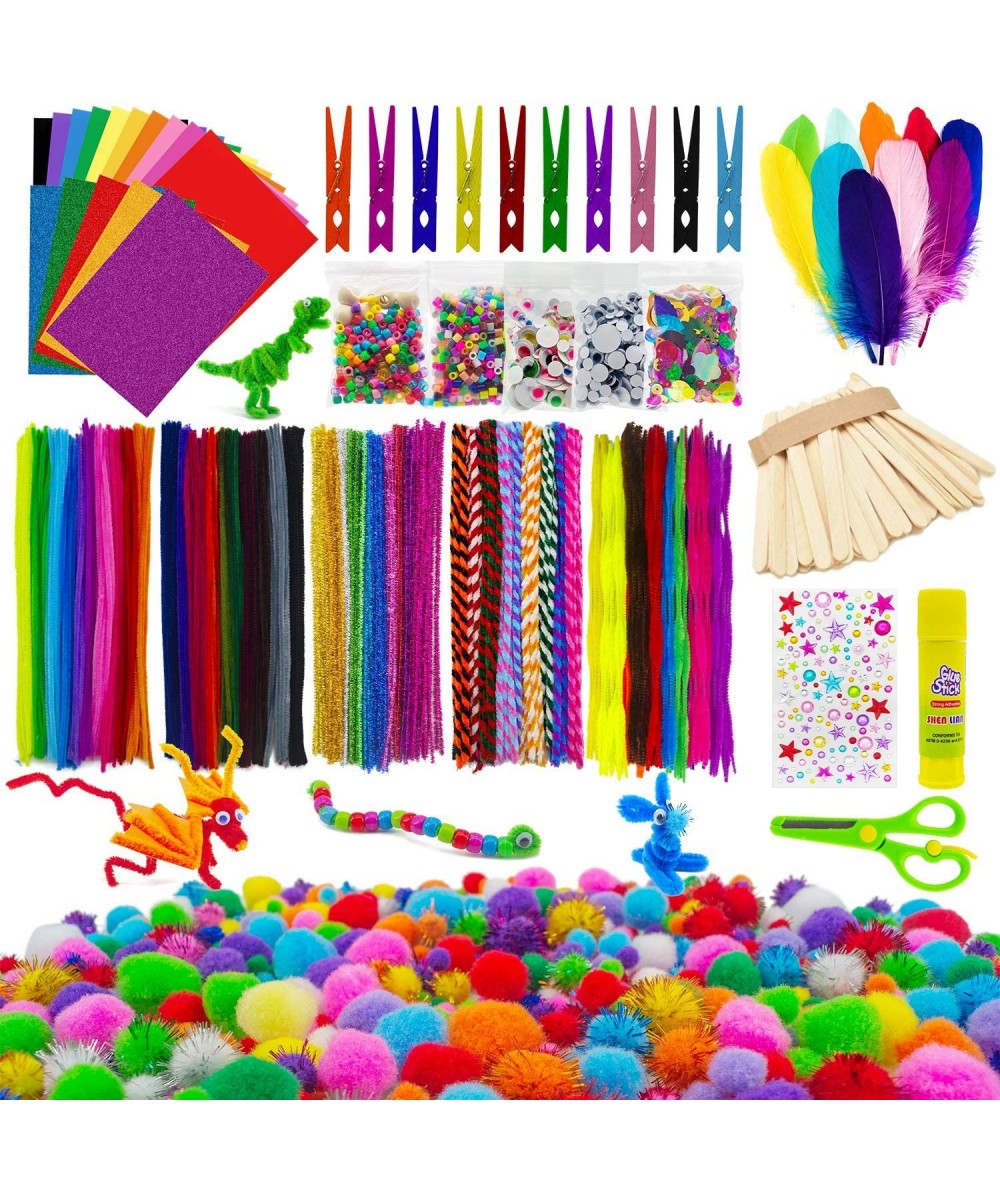 Pipe Cleaners Crafts Supplies Set 500 PCS Pipe Cleaners Googly Eyes Pom-Poms Wooden Sticks Construction Paper Glitter Paper T...