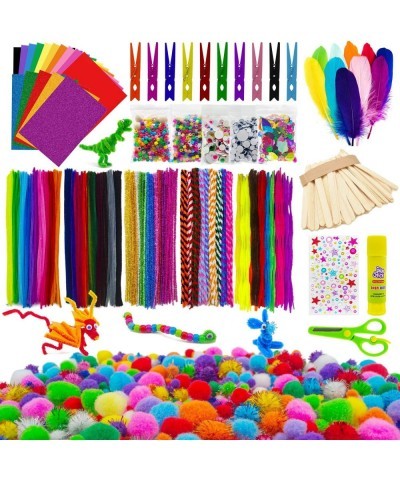 Pipe Cleaners Crafts Supplies Set 500 PCS Pipe Cleaners Googly Eyes Pom-Poms Wooden Sticks Construction Paper Glitter Paper T...