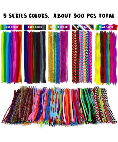 Pipe Cleaners Crafts Supplies Set 500 PCS Pipe Cleaners Googly Eyes Pom-Poms Wooden Sticks Construction Paper Glitter Paper T...