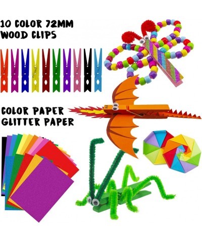 Pipe Cleaners Crafts Supplies Set 500 PCS Pipe Cleaners Googly Eyes Pom-Poms Wooden Sticks Construction Paper Glitter Paper T...