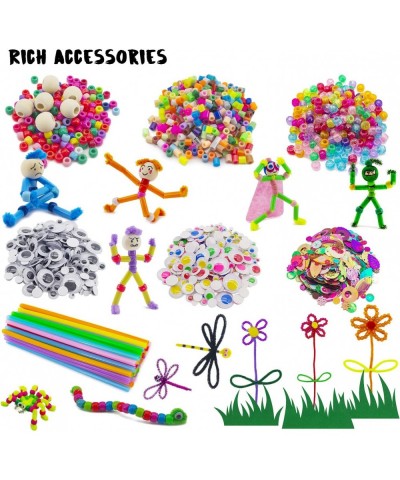 Pipe Cleaners Crafts Supplies Set 500 PCS Pipe Cleaners Googly Eyes Pom-Poms Wooden Sticks Construction Paper Glitter Paper T...