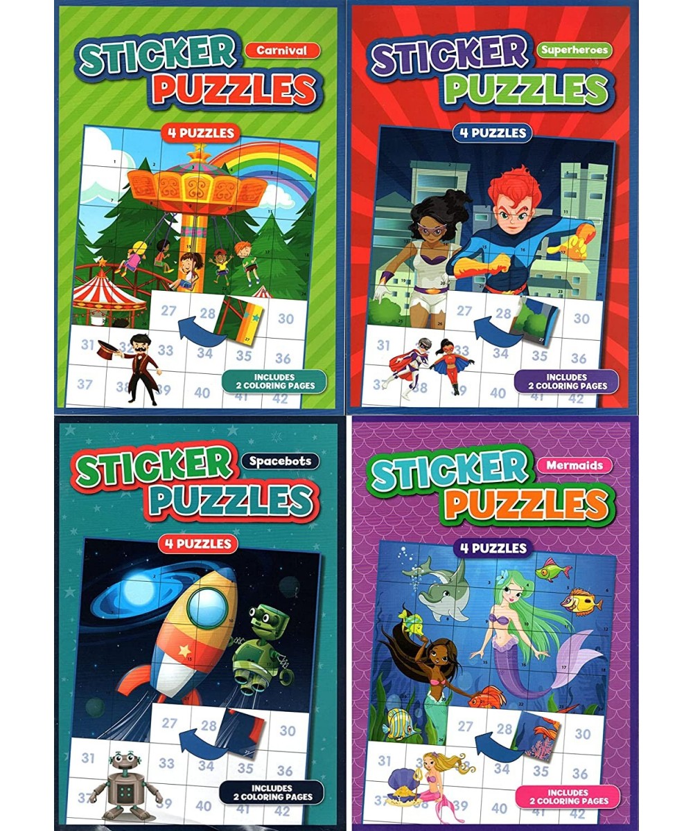 Activity Books for Kids: Sticker Puzzles - Mermaids Space-Bots Superheroes Carnival - (Set of 4 Books) $27.81 Kids' Stickers