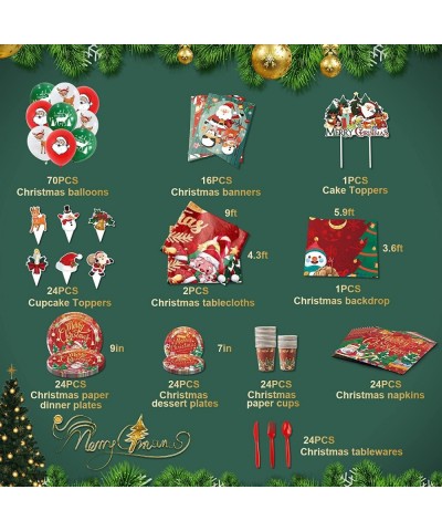 christmas party supplies Serves 24 - christmas paper plates and napkins heavy duty Complete Pack Includes Xmas Paper Plates a...