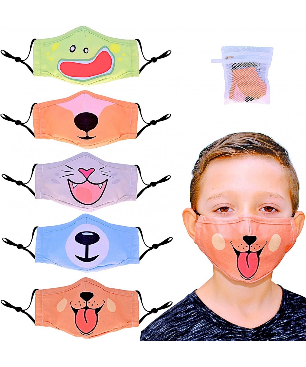 5-Pack Animal Mouth Kids Face Masks - Children Washable Reusable and Adjustable Cloth Masks - Cute Print For Boys and Girls $...