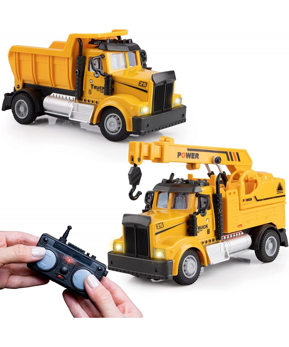 Mini Construction RC Trucks for Kids - 2 Pack Remote Control Construction Trucks Set with Mini Toy Crane RC Truck and Mini Du...