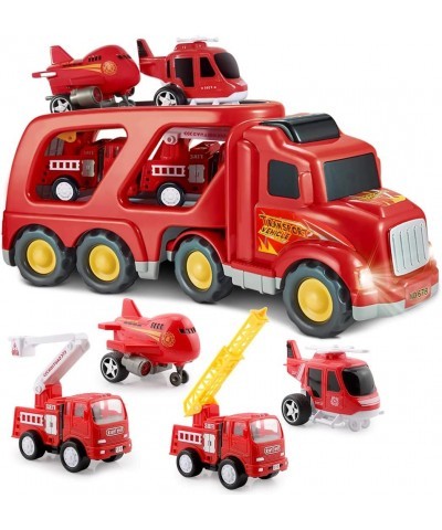 Fire Truck Toys for 3 4 5 Years Old Boys Kids Toddlers Vehicles Toy Set with Light and Sound Large Transport Cargo Truck Smal...