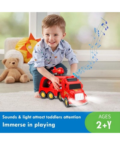 Fire Truck Toys for 3 4 5 Years Old Boys Kids Toddlers Vehicles Toy Set with Light and Sound Large Transport Cargo Truck Smal...