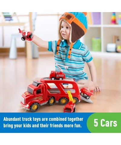 Fire Truck Toys for 3 4 5 Years Old Boys Kids Toddlers Vehicles Toy Set with Light and Sound Large Transport Cargo Truck Smal...